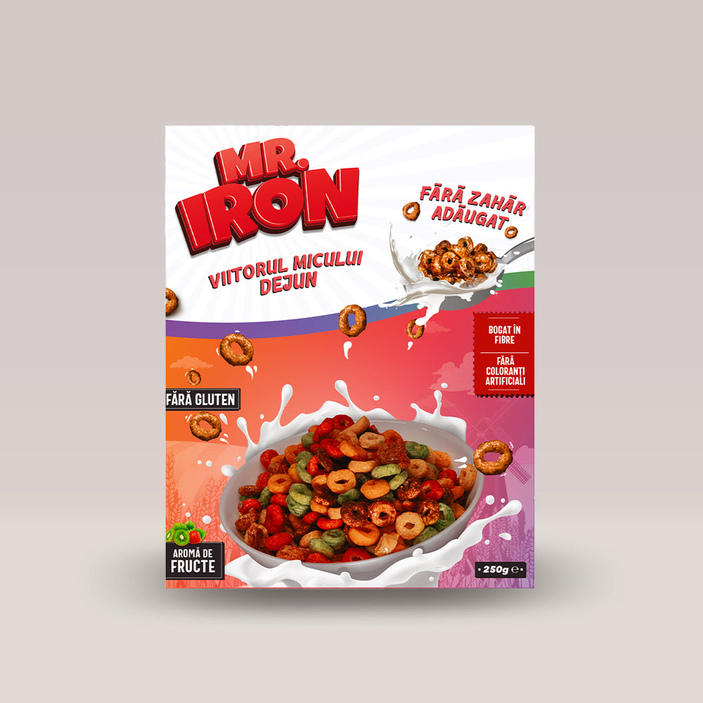 Imagine cu cerealele No Sugar Cereals de la Mr. Iron, 250g. Fruits aroma.