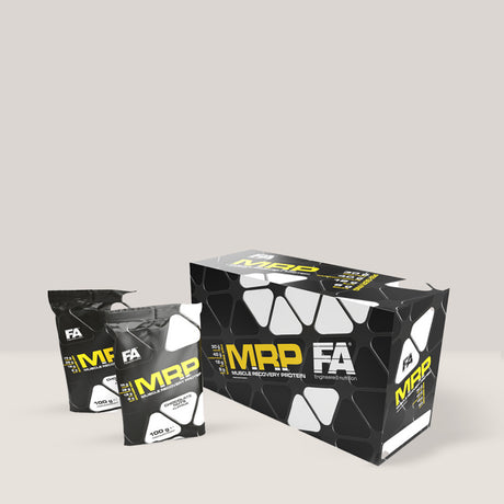 Cutie cu 20 de plicuri de FA MRP de la Fitness Authority, un înlocuitor de masă nutritiv, 100g per plic.