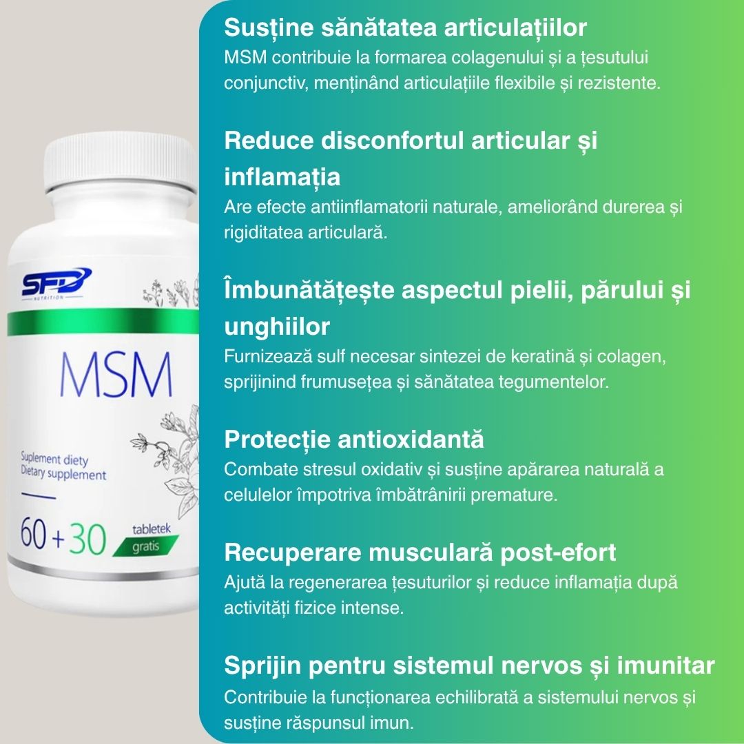 Articulații flexibile cu MSM de la SFD Nutrition. Mișcare liberă, fără limite!