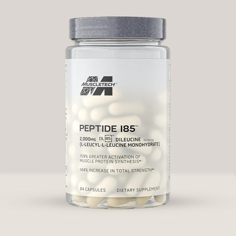 Imagine cu o cutie de Peptide 185 (84 de serviri) de la MuscleTech, o peptidă inovatoare pentru creștere musculară.