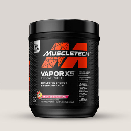 Imagine cu suplimentul pre-workout Vapor X5 de la MUSCLE TECH, 266g, 30 de serviri.