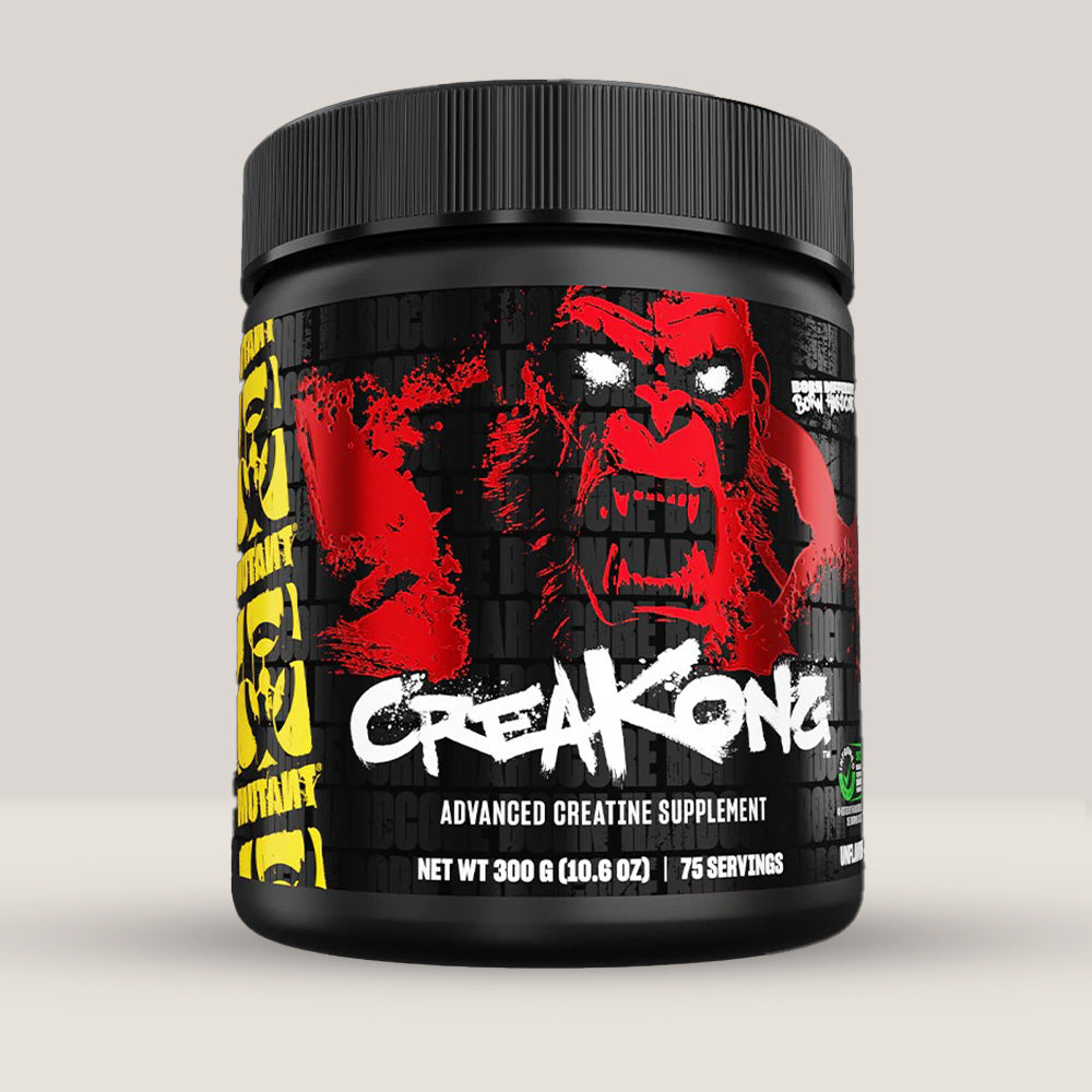 Imagine cu o cutie de MUTANT® CREAKONG™ (300g, 75 de serviri), o formulă de creatină cu 3 tipuri de creatină pentru creșterea performanței.