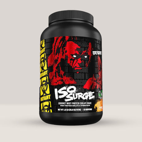 Imagine cu o cutie de MUTANT® ISO SURGE™ (1.6LBS, 23 de serviri), un izolat proteic din zer de calitate superioară cu aromă de portocale.