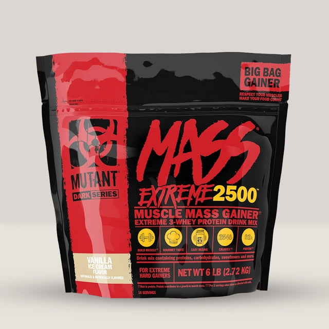Sac de Mutant Mass XXtreme 2500, gainer de la Mutant pentru creștere musculară rapidă, ambalaj de 2.72kg.