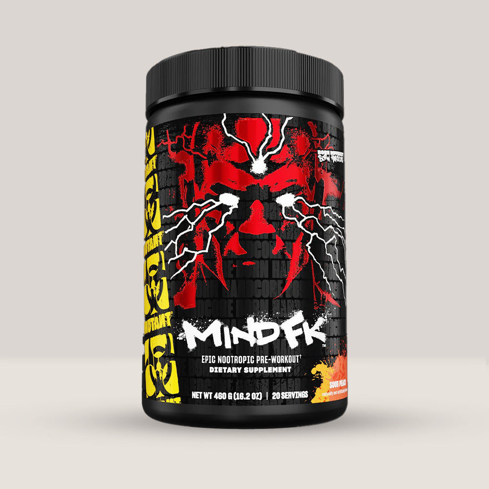 Cutie de MUTANT® MIND FK™️ (480g, 20 de serviri), un pre-workout nootropic cu focus pe energie mentală și concentrare cu aromă de piersică.