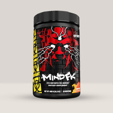 Cutie de MUTANT® MIND FK™️ (480g, 20 de serviri), un pre-workout nootropic cu focus pe energie mentală și concentrare cu aromă de piersică.