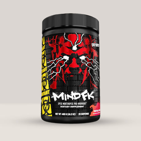 Cutie de MUTANT® MIND FK™️ (480g, 20 de serviri), un pre-workout nootropic cu focus pe energie mentală și concentrare cu aromă de fructe tropice.