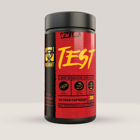 Flacon de Mutant Test, supliment pentru suport hormonal și testosteron de la Mutant, cu 90 de capsule.