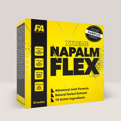 Cutie de Napalm Flex de la Fitness Authority, pachet cu 30 de plicuri pentru suport articular complet.