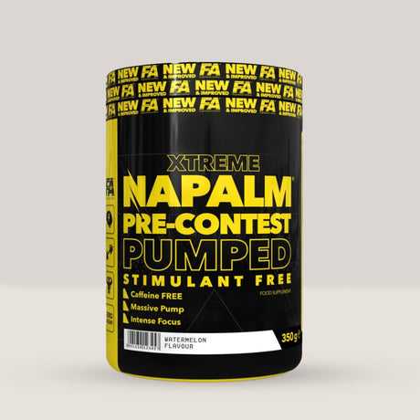 Cutie de Napalm Pre-Contest Stim-Free de la Fitness Authority, pre-workout fără cafeină pentru pompare și focus, 350g.