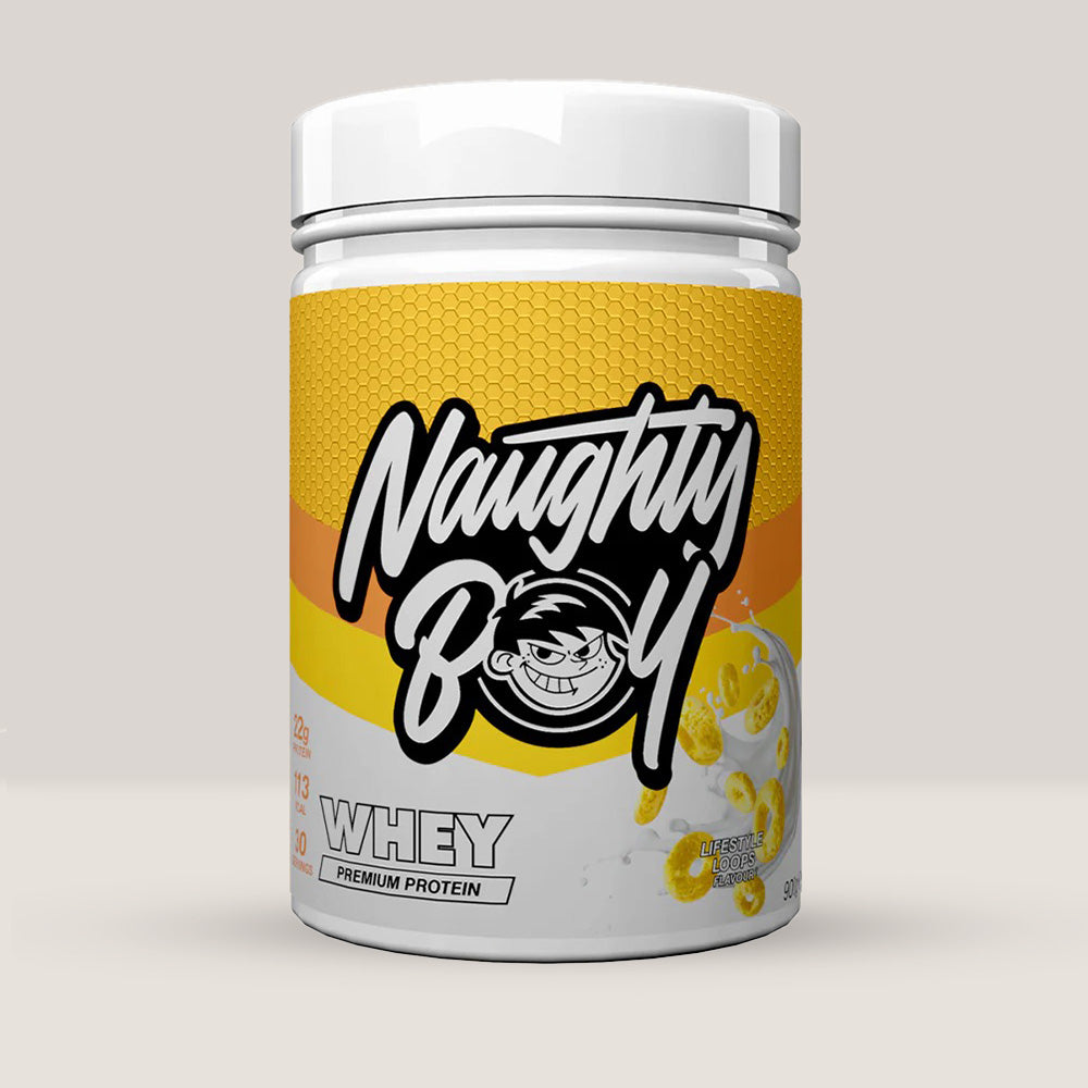 Imagine cu o cutie de Naughty Boy® Advanced Whey 900g (30 de serviri), o proteină din zer de calitate superioară pentru creștere musculară. Aromă de cereale lifestyle loops