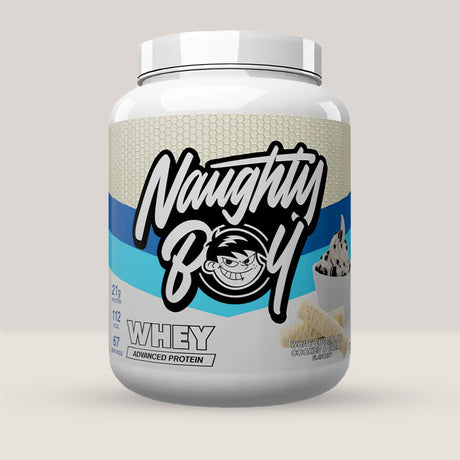 Imagine cu o cutie de Naughty Boy® Advanced Whey 2100g (70 de serviri), o proteină din zer de calitate superioară pentru creștere musculară. Cu aromă de ciocolată albă și oreo, cookies și cremă.