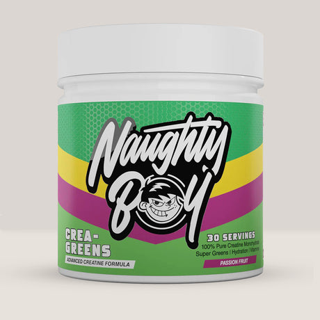 Imagine cu suplimentul alimentar Crea-Greens Complex de la NAUGHTY BOY, 270g, 30 de serviri.