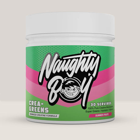 Imagine cu suplimentul alimentar Crea-Greens Complex de la NAUGHTY BOY, 270g, 30 de serviri.