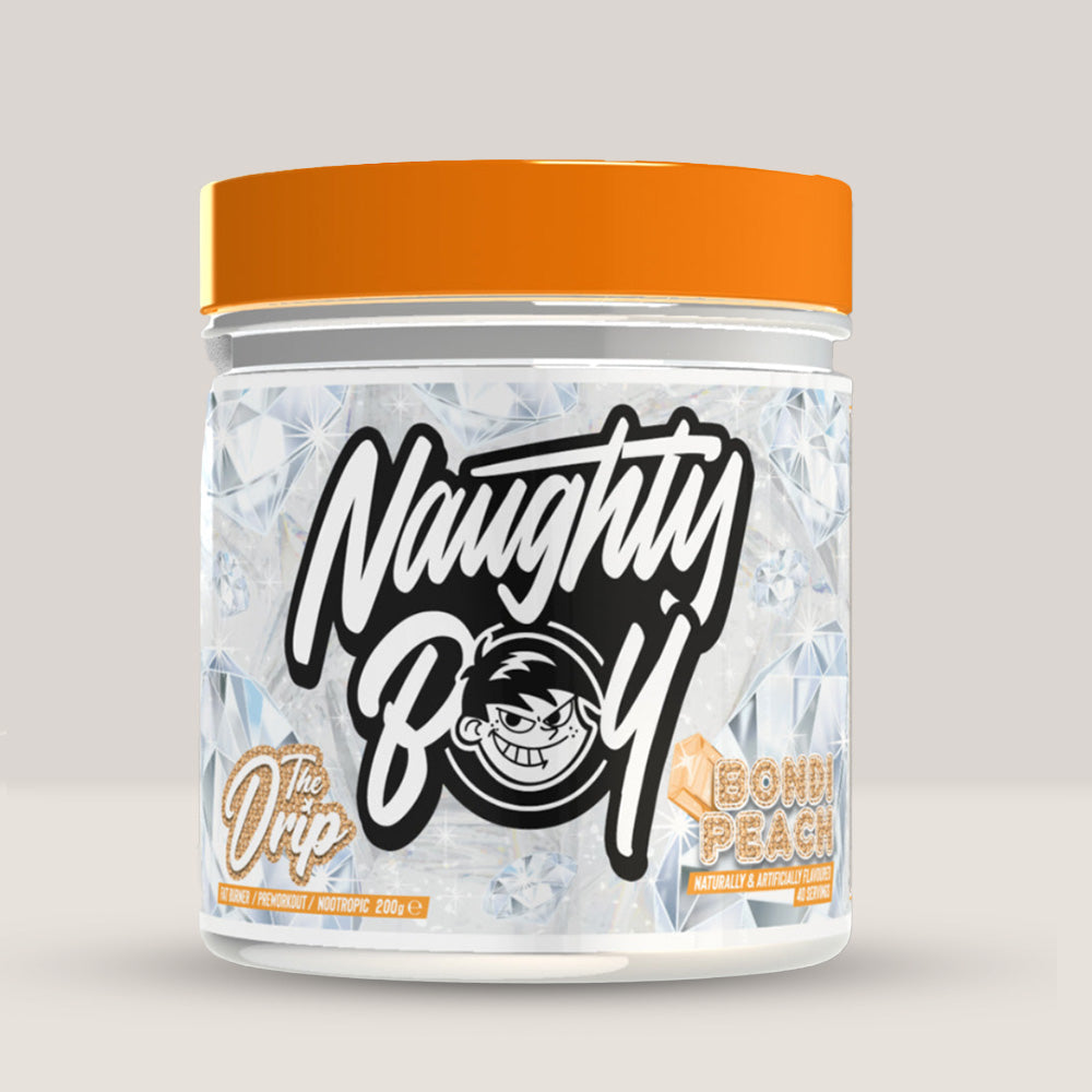 Imagine cu arzătorul de grăsimi Fat Burner The Drip de la NAUGHTY BOY, 200g, 40 de serviri. Bondi peach aroma.