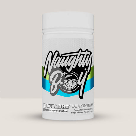 Imagine cu o cutie de Naughty Boy® Noogandha (60 de serviri), un supliment nootropic cu ingrediente naturale pentru concentrare și funcție cognitivă.