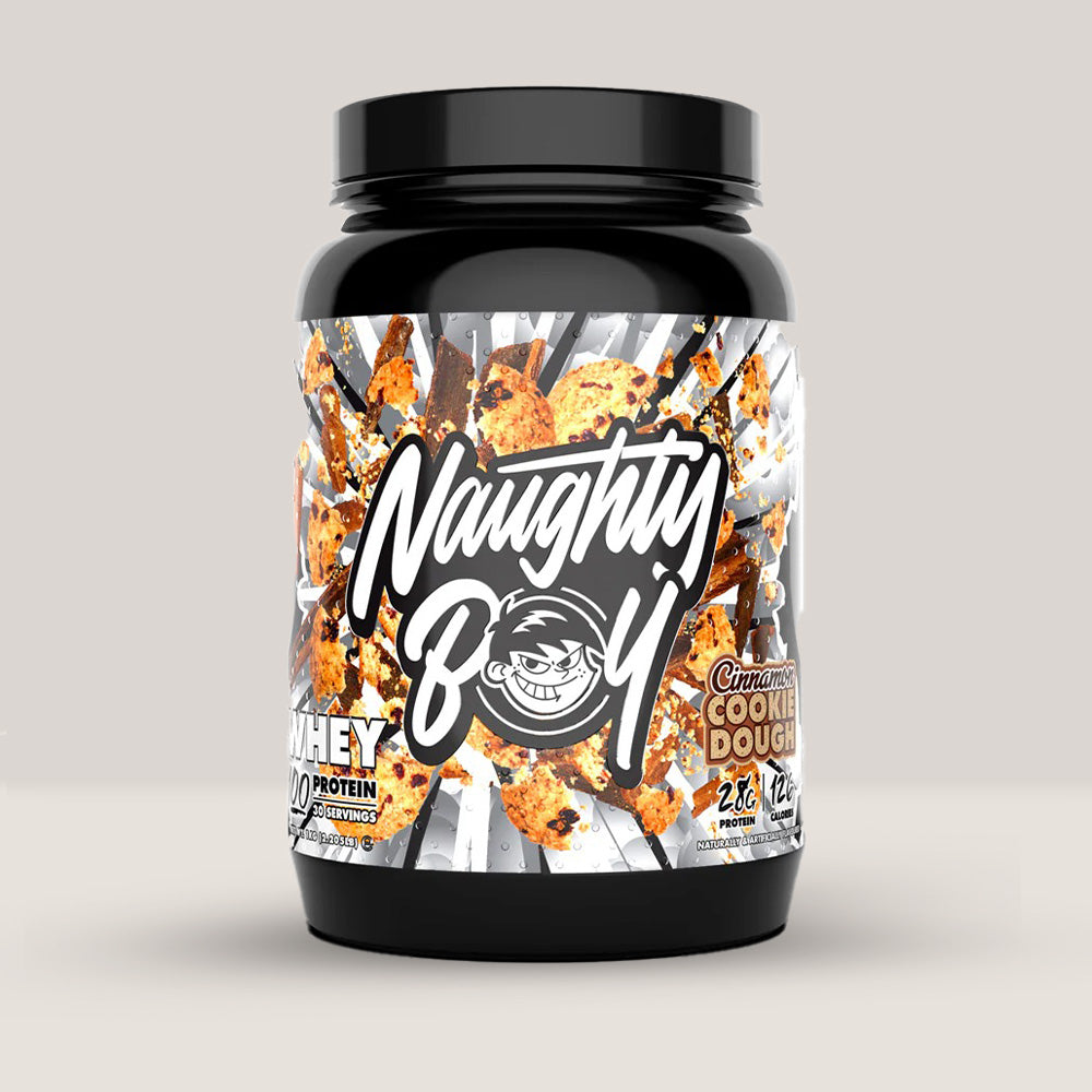 Imagine cu proteina din zer Whey 100 Protein de la NAUGHTY BOY, 1kg, 30 de serviri. Cinnamon cookie dough aroma.