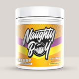 Imagine cu suplimentul pre-workout Naughty Boy Energy Pre Workout, 390g, 30 de serviri. Orange & passionfruit aroma.