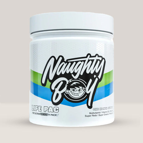Imagine cu pachetul zilnic Naughty Boy Life Pac, 30 de serviri, cu multivitamine, minerale, Omega 3 și alte suplimente.