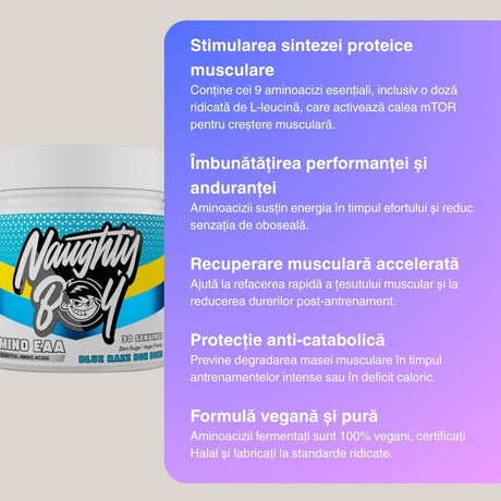 Recuperare rapidă și performanță maximă cu aminoacizii NAUGHTY BOY Summer Vibes.