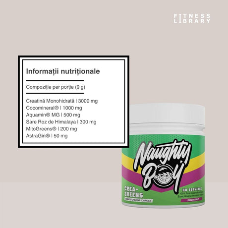 Performanță maximă, hidratare completă, energie explozivă cu Crea-Greens Complex de la Naughty Boy.