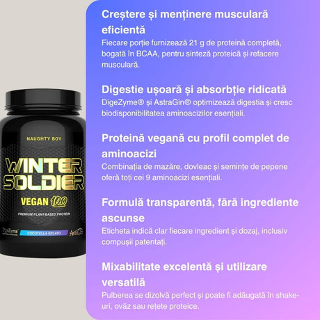 Proteină vegană Winter Soldier: Siluetă ideală, performanță pură. Digestie perfectă, absorbție superioară.