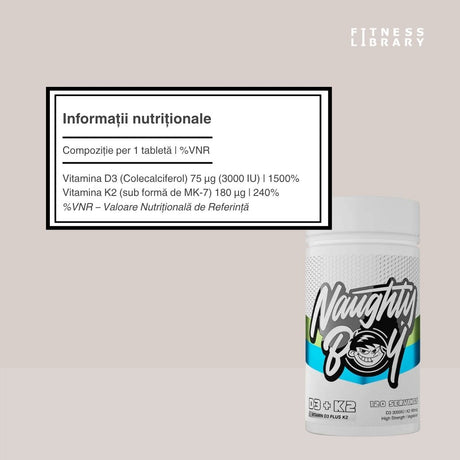 Vitamina D3 & K2 de la Naughty Boy: Vitalitate radiantă și libertate de mișcare.