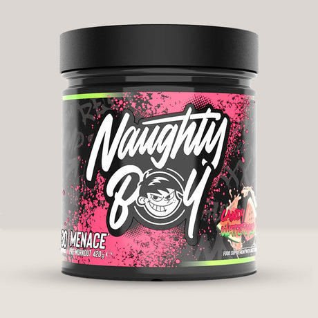 Imagine cu suplimentul pre-workout Naughty Boy Menace Complex, 420g, 30 de serviri. Candy watermelon aroma. 