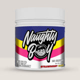 Imagine cu suplimentul pre-workout Naughty Boy Pump, fără cofeină, 400g, 25 de serviri. Strawberry mango aroma.