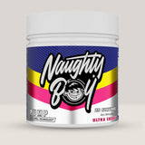 Imagine cu suplimentul pre-workout Naughty Boy Pump, fără cofeină, 400g, 25 de serviri. Ultra energy aroma.