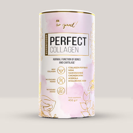 Cutie de Perfect Collagen din gama so good! de la Fitness Authority, supliment complet pentru articulații și piele, 450g.