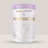 Cutie de PowerRose de la Alldeynn, supliment pre-workout pentru femei, pentru energie și pompare, 450g.