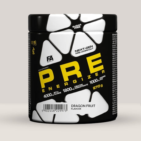 Cutie de Pre Energizer de la Fitness Authority, supliment pre-antrenament pentru energie și forță, 270g.