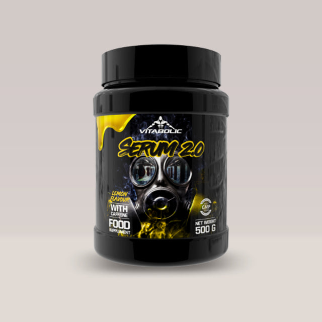  Recipient negru de Serum 2.0 de la Vitabolic, un pre-workout avansat pentru energie și performanță. Lemon.