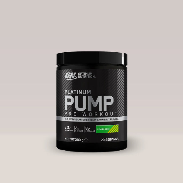 Recipient de pre-workout fără stimulenți Optimum Nutrition Platinum Pump, aroma Lemon Lime.
