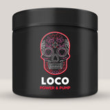 Recipient de pre-workout pentru pompare LOCO POWER & PUMP, o formulă fără cofeină.