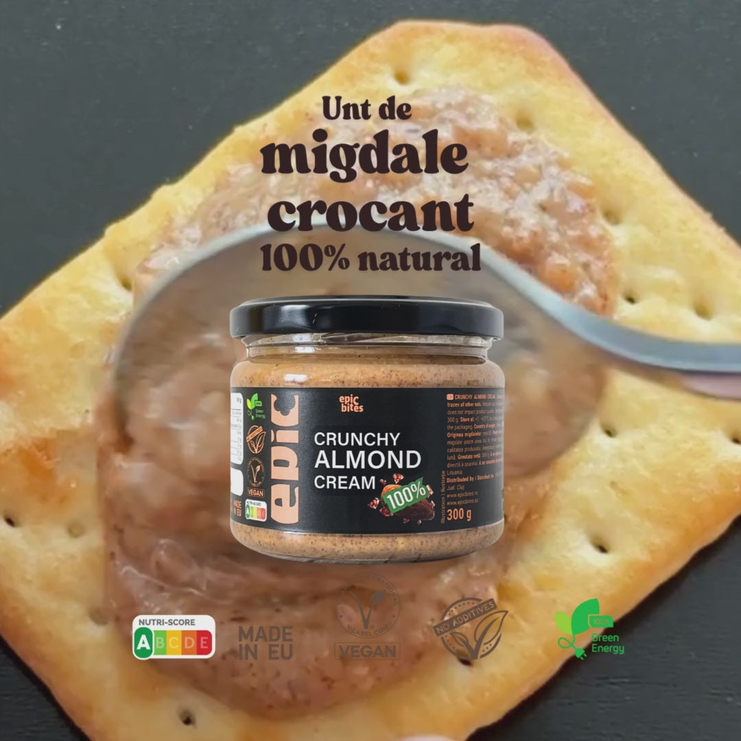Crunchy Almond Cream 300g – Unt de migdale 100% natural (textură crocantă & fără zahăr adăugat) | EPIC BITES