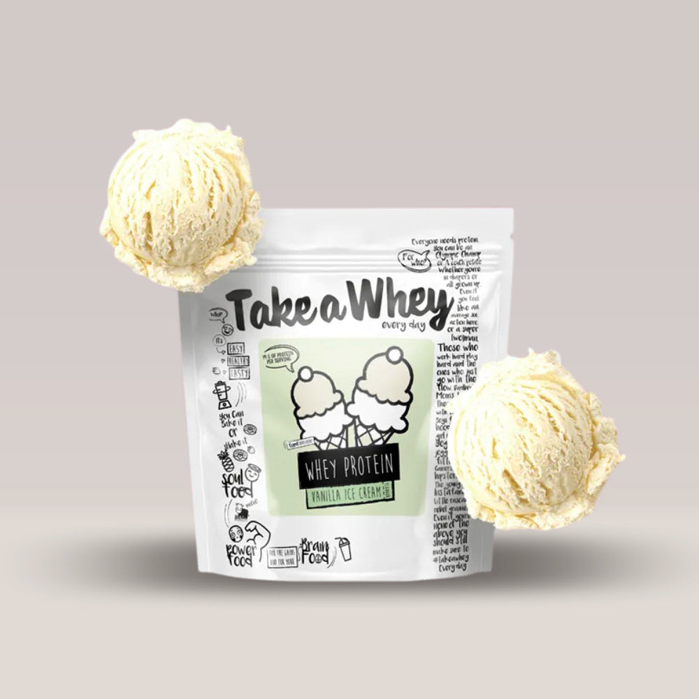 Recipient de 907g de proteină din zer Take-A-Whey. Vanilla.