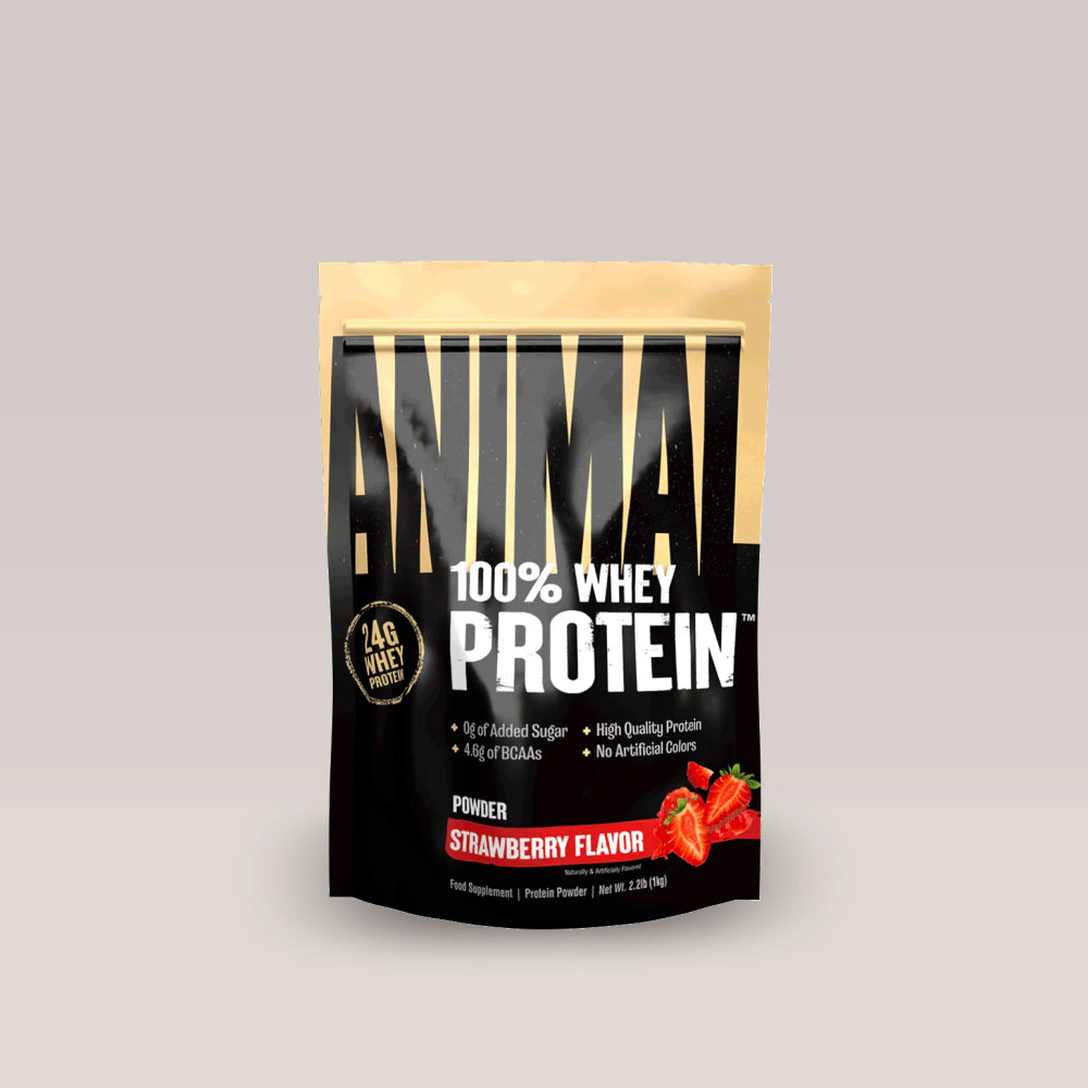 Proteina Animal 100% Whey Protein de la Universal Nutrition, 1kg. Strawberry aroma.