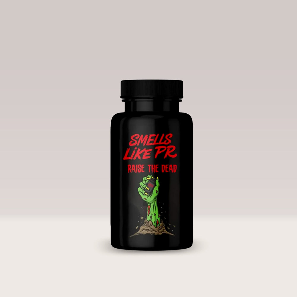 Recipient de săruri cu amoniac Raise The Dead de la Smells Like PR, formulă cu potență extremă, flacon de 70g.