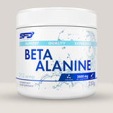 Imagine cu o cutie de SFD Beta Alanine REBREND (250g, 312 serviri) de la SFD Nutrition, un supliment cu beta-alanină pură pentru creșterea rezistenței.