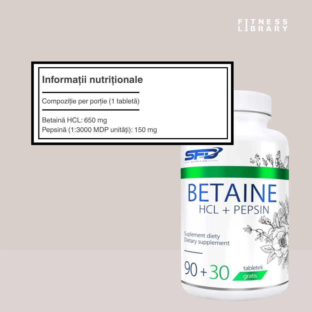 Digestie optimă și energie vitală cu Betaină HCL + Pepsină.