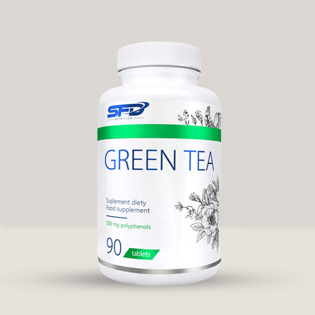 Imagine cu o cutie de SFD Extract Green Tea (90 tablete) de la SFD Nutrition, un supliment cu extract de ceai verde.