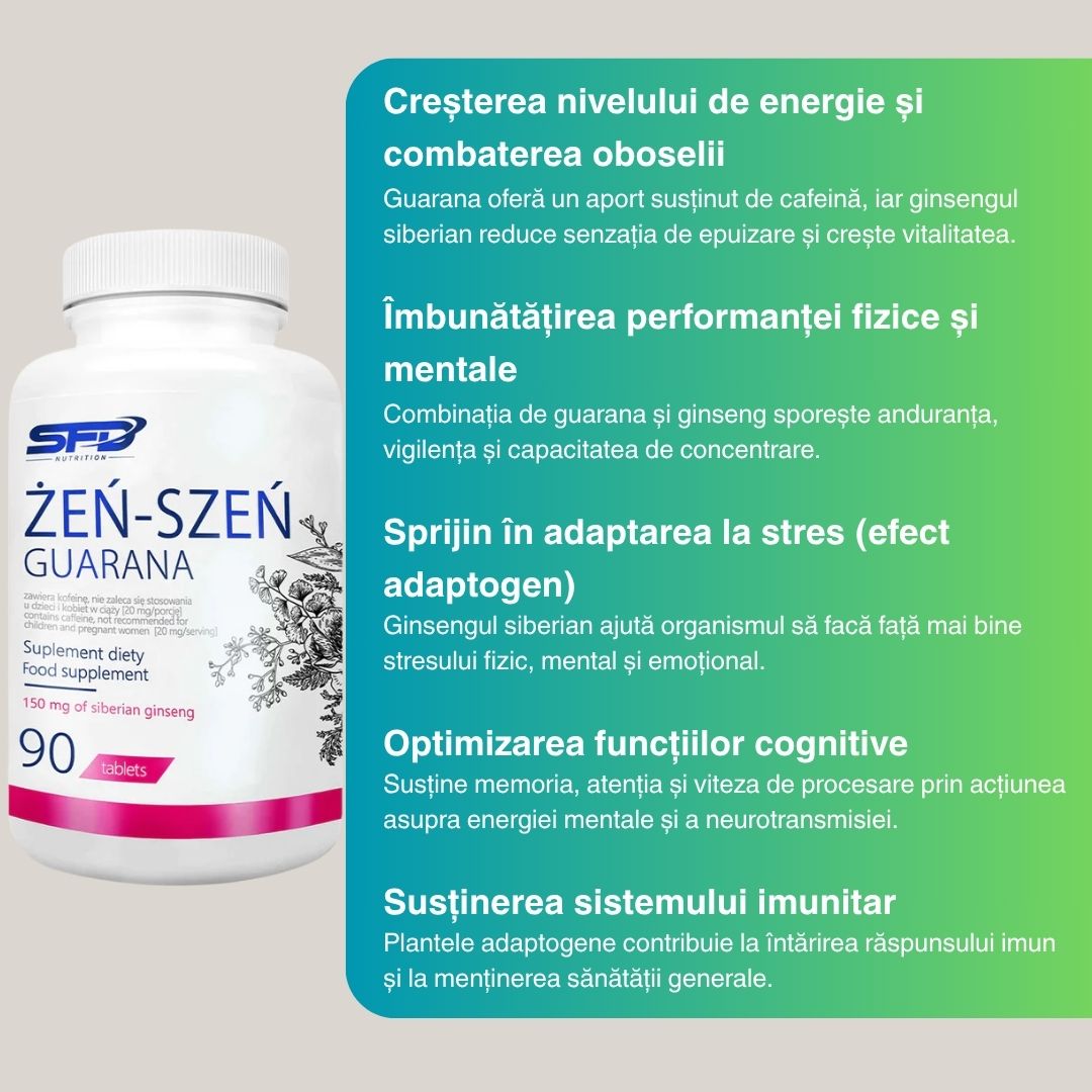 Energie serenă și rezistență la stres cu ginseng siberian și guarana. Descoperă echilibrul tău interior.