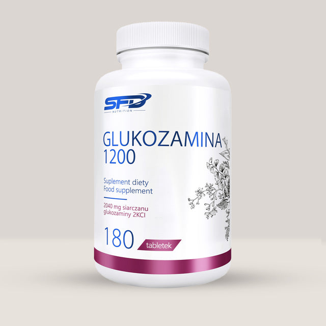 Imagine cu o cutie de SFD Glucosamine 1200 (180 tablete) de la SFD Nutrition, un supliment cu glucozamină sulfat pentru sănătatea articulațiilor.