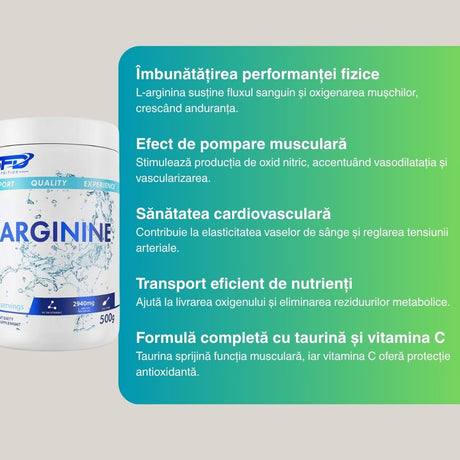 Performanță amplificată și energie vibrantă cu L-Arginina SFD. Antrenamente intense și vitalitate de neegalat.