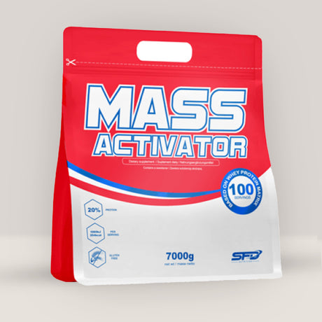 Imagine cu o cutie de SFD Mass Activator 7000g de la SFD Nutrition, un gainer pentru creștere în masă musculară, ideal pentru hardgaineri.