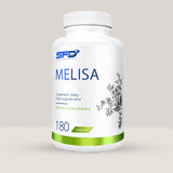 Imagine cu o cutie de SFD Melisa (180 tablete) de la SFD Nutrition, un supliment cu extract de roiniță pentru relaxare și un somn odihnitor.