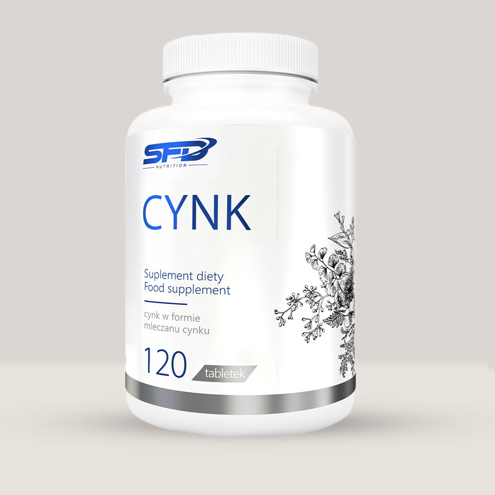 Imagine cu o cutie de SFD Zinc (120 tablete) de la SFD Nutrition, un supliment cu zinc pentru imunitate și sănătatea pielii.