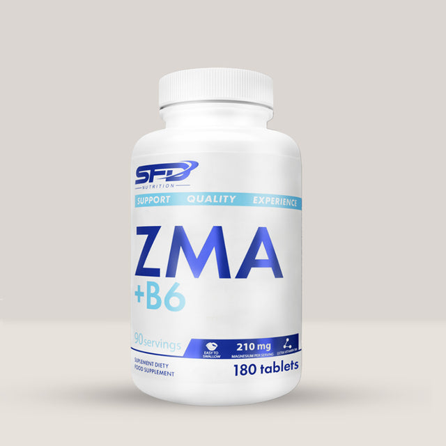 Imagine cu suplimentul alimentar ZMA+B6 de la SFD NUTRITION, 180 de tablete respectiv 90 de serviri.